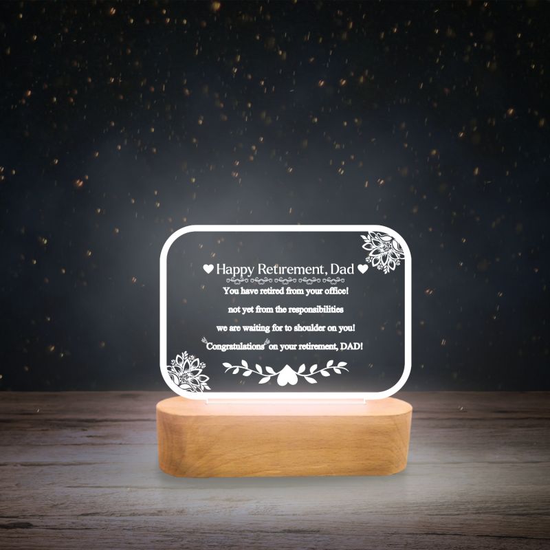 Retirement Gift for Dad Customized With Text Acrylic Plaque with Warm White Light | Happy Retirement Gift | Gift for Dad